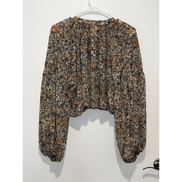 Lulus Multi Floral Balloon Sleeve boho V-Neck Women's Top Size Small - Picture 5 of 8